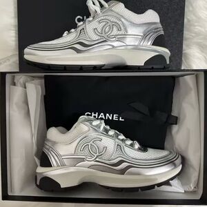CHANEL Metallic Silver Women's Sneakers